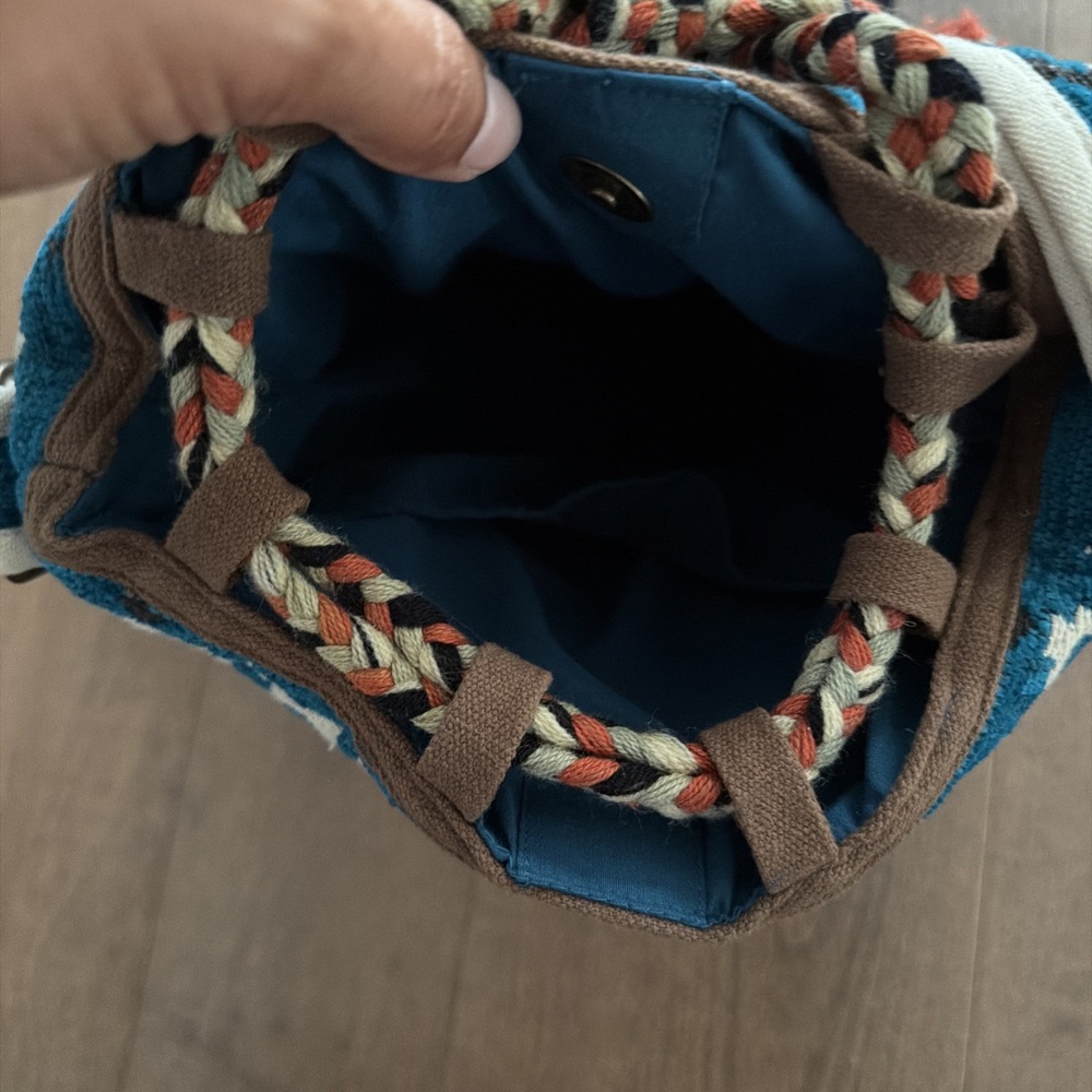 Ruggine Handwoven Coin Pendant Tassel Boho Tribal Print Bucket Bag Blue - Picture 5 of 5